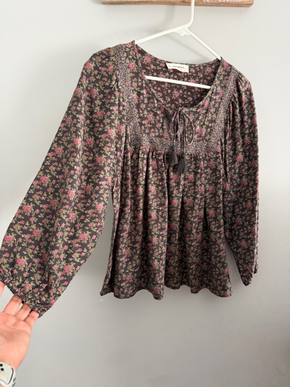 LUCKY BRAND Women’s Long Sleeve Mix Print Peasant Blouse-Black Multi-Size Small - Picture 4 of 12